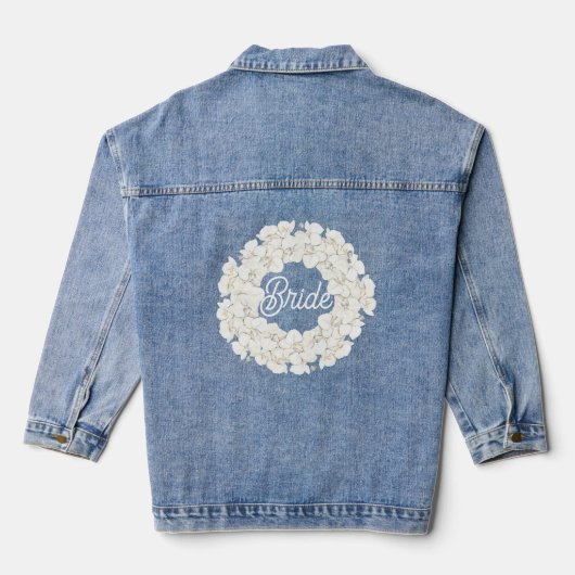 Bruid Elegant Wit Bloemen Bruiloft Script Denim Jacket (Achterkant)