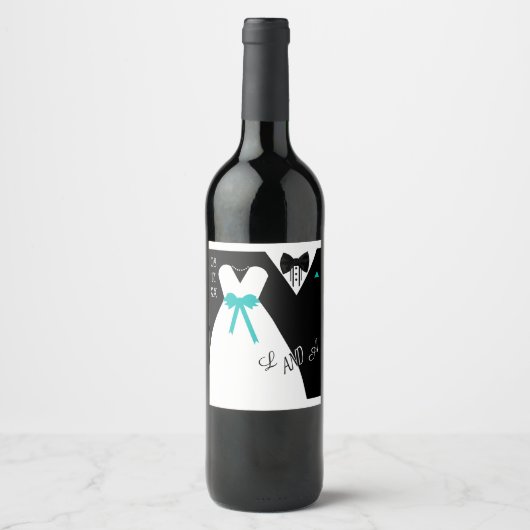 Bruid en bruidegom aanpassen de kleur bruiloft wijn etiket (Voorkant)
