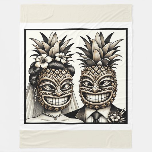 Bruid en bruidegom Aloha Ananas Tiki Hoofd Bruilof Fleece Deken (Voorkant)