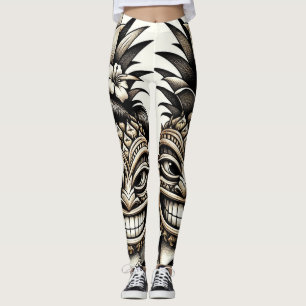 Bruid en bruidegom Aloha Ananas Tiki Hoofd Bruilof Leggings