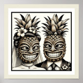 Bruid en bruidegom Aloha Ananas Tiki Hoofd Bruilof Poster (Voorkant)