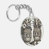 Bruid en bruidegom Aloha Ananas Tiki Hoofd Bruilof Sleutelhanger (Voorkant Links)