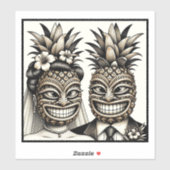 Bruid en bruidegom Aloha Ananas Tiki Hoofd Bruilof Sticker (Vel)