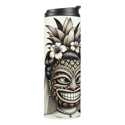 Bruid en bruidegom Aloha Ananas Tiki Hoofd Bruilof Thermosbeker (Gedraaid links)