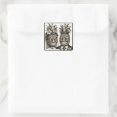 Bruid en bruidegom Aloha Ananas Tiki Hoofd Bruilof Vierkante Sticker (Tas)
