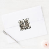 Bruid en bruidegom Aloha Ananas Tiki Hoofd Bruilof Vierkante Sticker (Envelop)