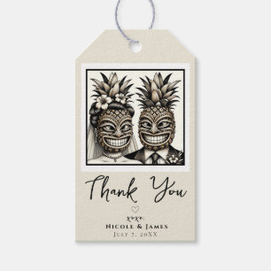 Bruid en Bruidegom Aloha Ananas Tiki Hoofd Trouwen Cadeaulabel