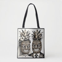 Bruid en Bruidegom Aloha Ananas Tiki Hoofd Trouwen