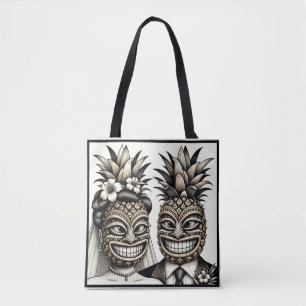 Bruid en Bruidegom Aloha Ananas Tiki Hoofd Trouwen Draagtas