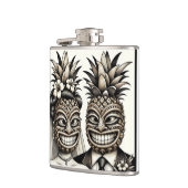 Bruid en Bruidegom Aloha Ananas Tiki Hoofd Trouwen Heupfles (Links)