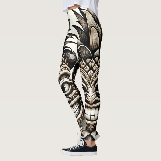 Bruid en Bruidegom Aloha Ananas Tiki Hoofd Trouwen Leggings (Links)
