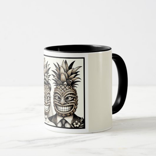 Bruid en Bruidegom Aloha Ananas Tiki Hoofd Trouwen Mok (Voorkant rechts)