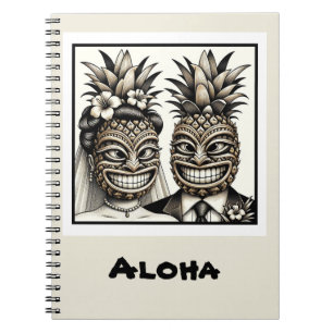 Bruid en Bruidegom Aloha Ananas Tiki Hoofd Trouwen Notitieboek