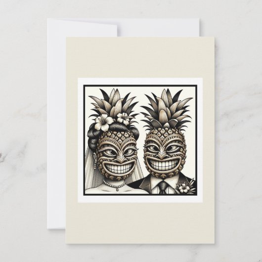 Bruid en bruidegom Aloha Ananas Tiki Verloving Kaart (Achterkant)