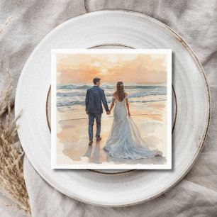 Bruid en Bruidegom Aquarel Strand Geschilderd Huwe Servet