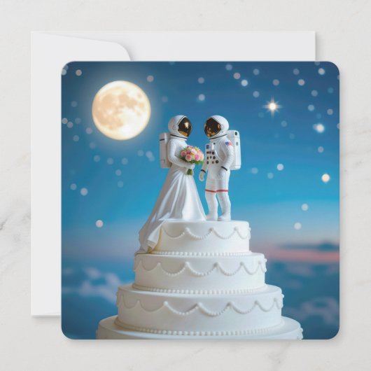 Bruid en bruidegom astronauten op een bruidstaart kaart (Voorkant)