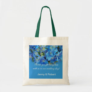 Bruid en bruidegom blauwe bloem bruiloft bedankt tote bag