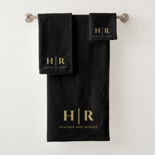 Bruid en bruidegom Bruiloft Monogram Minimalistisc Bad Handdoek