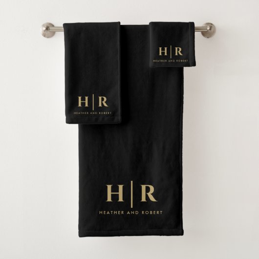 Bruid en bruidegom Bruiloft Monogram Minimalistisc Bad Handdoek (Insitu)
