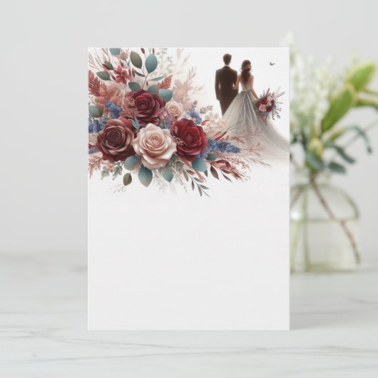 Bruid en bruidegom Elegant Blank Bloemen Bruiloft Kaart (Staand voorkant)