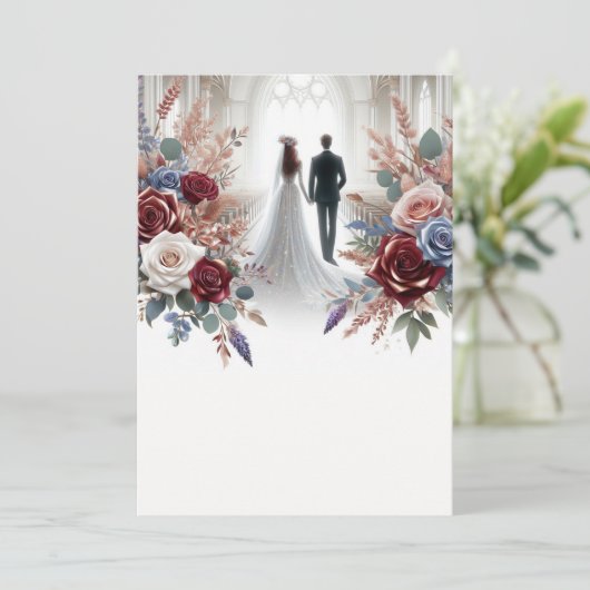 Bruid en bruidegom Elegant Blank Bloemen Bruiloft Kaart (Staand voorkant)