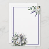 Bruid en bruidegom Elegant Blank Bloemen Bruiloft Kaart (Voorkant / Achterkant)