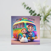 BRUID EN BRUIDEGOM EN DE REGENBOOGBUS KAART (Staand voorkant)