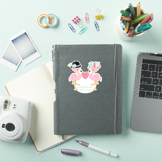 Bruid en bruidegom Flamingo Paar Contour Sticker (iPad Cover)