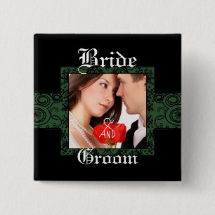Bruid en Bruidegom Foto Knop Vierkante Button 5,1 Cm