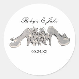 Bruid en bruidegom gepersonaliseerde namen Elegant Ronde Sticker