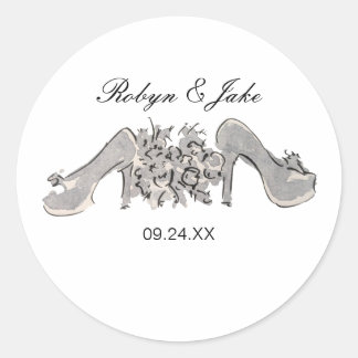 Bruid en bruidegom gepersonaliseerde namen Elegant Ronde Sticker
