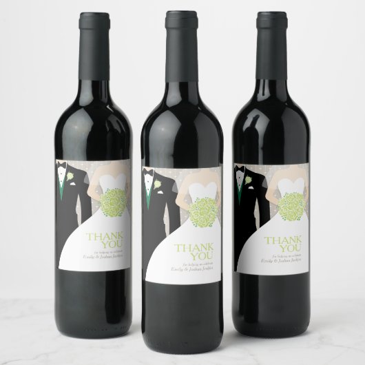 Bruid en bruidegom groene aangepaste dank u wijnla wijn etiket (Flessen)