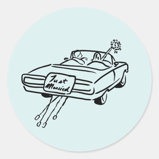 bruid en bruidegom in een net getrouwde auto ronde sticker (Voorkant)