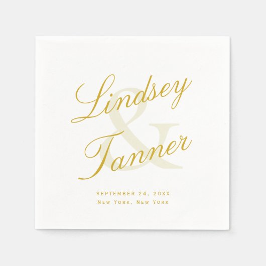 Bruid en bruidegom in elegant gouden script servet (Voorkant)