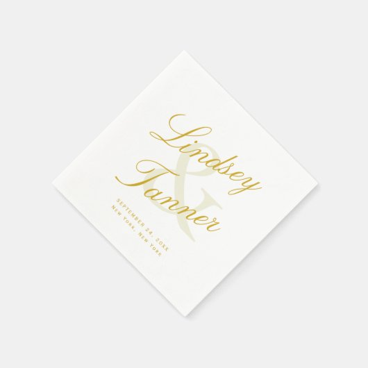 Bruid en bruidegom in elegant gouden script servet (Hoek)