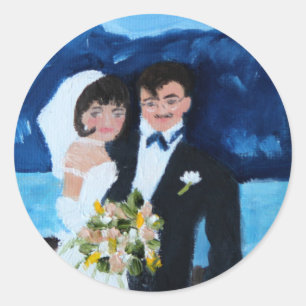 Bruid en bruidegom in Frankrijk Ronde Sticker