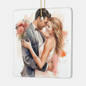 Bruid en bruidegom in Just Married Wedding Keramisch Ornament (Links)