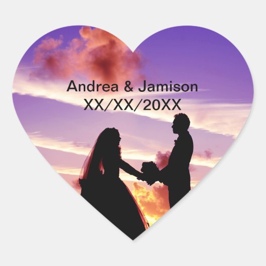 Bruid en bruidegom in Sunset Heart Stickers (Voorkant)