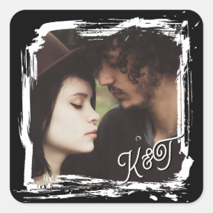 Bruid en Bruidegom Initiaal Foto Sjabloon Trouwen Vierkante Sticker