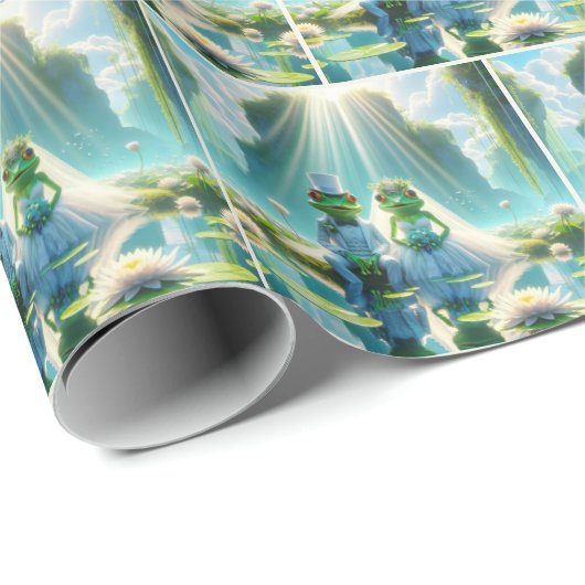 Bruid en bruidegom kikkers op Lily Pad Cadeaupapier (Rol Hoek)