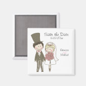 Bruid en bruidegom Leuke Cartoon Save the Date Bru Magneet (Voorkant / Achterkant)