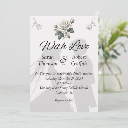 Bruid en bruidegom met Rozen bruiloft uitnodiging (Staand voorkant)