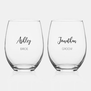 Bruid en Bruidegom Moderne Steelvrije Wijn Glas Se