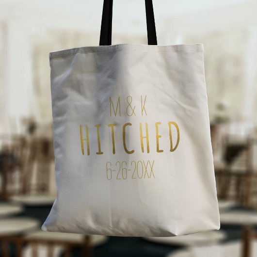 Bruid en bruidegom Monogram Hitched Wedding Canvas Tote Bag