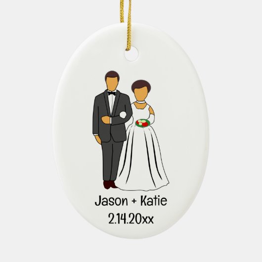 Bruid en bruidegom Namen Bruiloft Favor Keramisch Ornament (Achterkant)