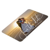 Bruid en bruidegom op het strand, save the date, o magneet (Linkerzijde)