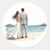 Bruid en bruidegom op het strand Sticker (Voorkant)