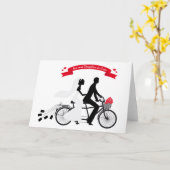 Bruid en bruidegom op huwelijksfiets kaart (Gele Bloem)