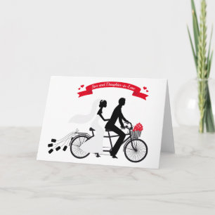 Bruid en bruidegom op huwelijksfiets kaart