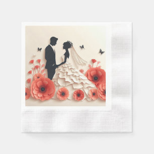 Bruid en bruidegom papierkunst met bloemen servet